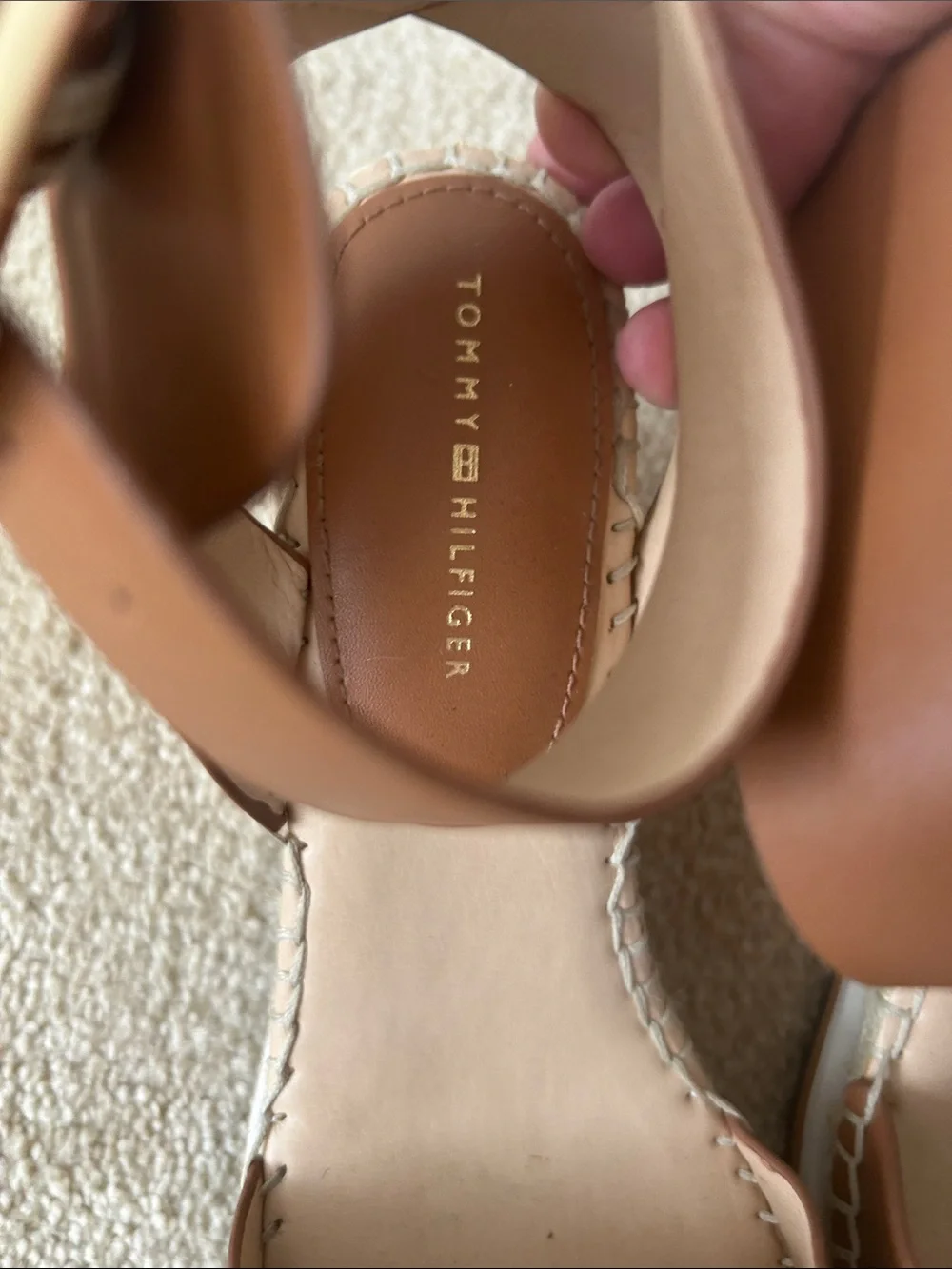 Tommy Hilfiger Brown Leather Ankle-Strap Wedge Sandals NEW!